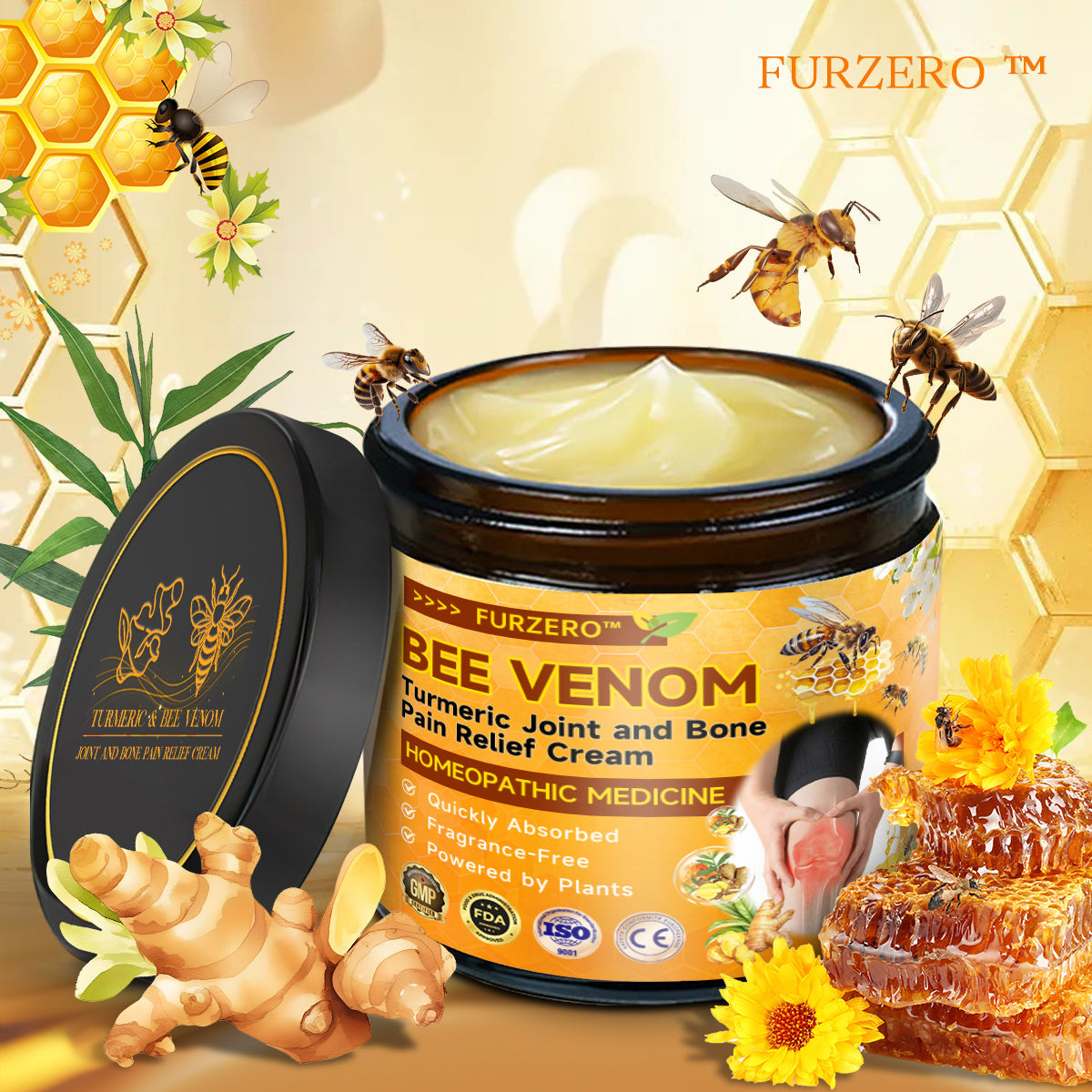 Furzero™🌹 Bee Venom & Turmeric Joint and Bone Pain Relief Cream (Specializes in Joint and Arthritis Pain & AAOS Recommends)